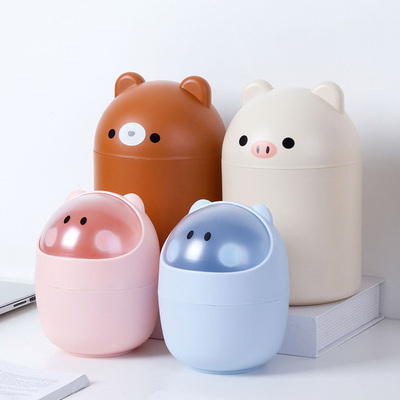 带盖卡通桌面垃圾桶